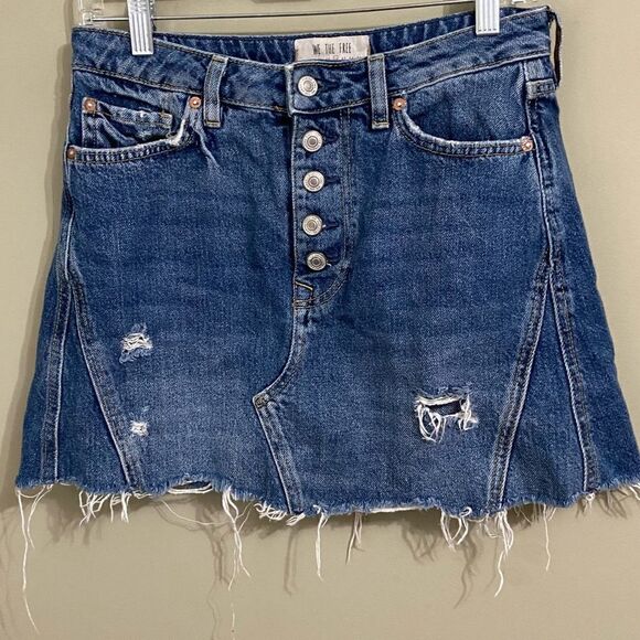 Free People Blue Distressed Denim Skirt - Picture 3 of 7